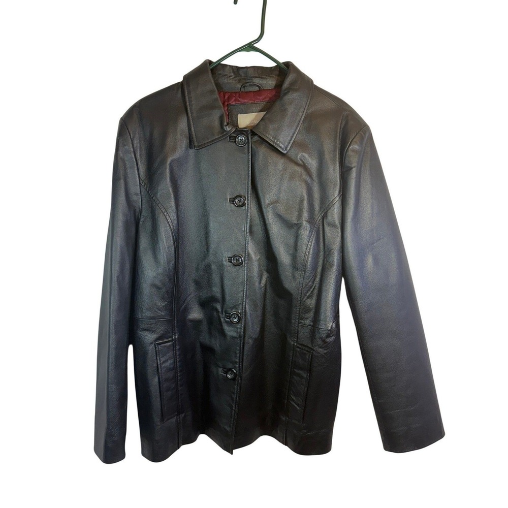 Y2k 90s Vintage Croft & Barrow Black Leather Button Front Jacket Women's XL